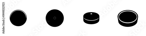 Various silhouettes of circular shapes representing different objects in a simple vector style isolated on a white background