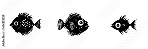 Silhouette pictogram set showcasing various fish designs for creative projects