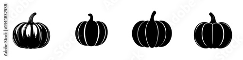 Silhouette pictogram of various pumpkin shapes, perfect for autumn decorations and seasonal illustrations