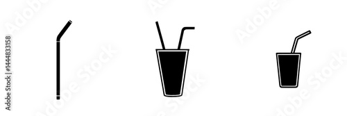 Silhouette pictogram set of drink straws and cups depicting beverage icons for menu design and graphic representation