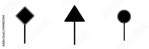 Silhouette pictograms of road signs representing various shapes and meanings