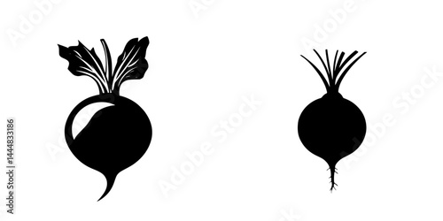 Silhouette pictogram set showcasing radish varieties with distinct leaf designs and root shapes
