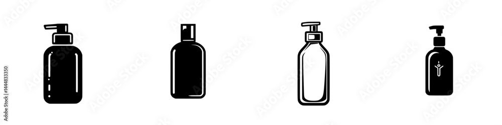 Silhouette pictogram set of various bottle shapes ideal for cosmetic, personal care, and product design applications Silhouette pictogram set of various bottle shapes ideal for cosmetic, personal care, and product design applications