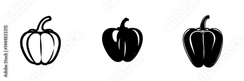 Silhouettes of bell peppers in vector style showing different orientations in black and white