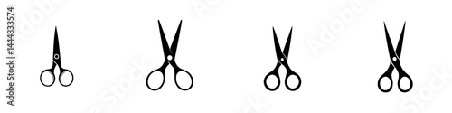 Different sizes of scissors displayed as silhouette pictograms for versatile icon use in graphic design and illustrations