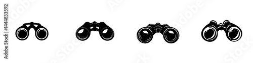 Silhouette pictogram icons depicting various styles of binoculars for clear visual identification in graphic design