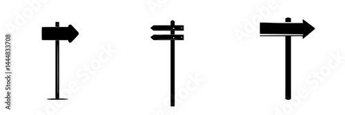 Collection of silhouette pictograms of directional signs isolated on a white background for clear navigation cues