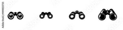 Collection of silhouette pictograms featuring binoculars in various styles and orientations for graphical applications