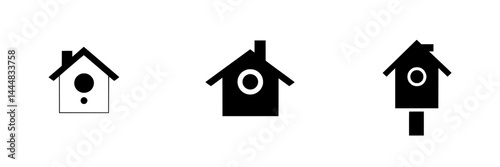 Silhouette pictograms of various house designs showcasing unique architectural elements and styles in a minimalistic design