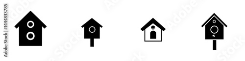 Silhouette pictograms of various birdhouses designed for creative projects and visual communication