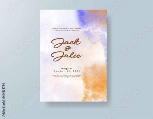 Wedding invitation with abstract splash watercolor