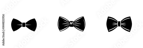 Collection of silhouette pictograms featuring various bowtie designs showing elegance and style in a simple black and white format