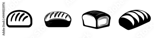 Variety of bread silhouettes depicted as vector icons displaying traditional loaf shapes and styles for culinary designs