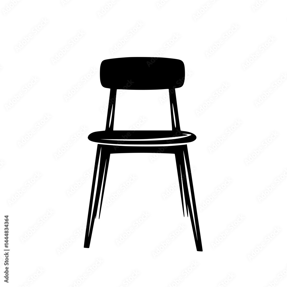 Silhouette pictogram of a simple chair in a modern design, ideal for various graphic and artistic uses Silhouette pictogram of a simple chair in a modern design, ideal for various graphic and artistic uses