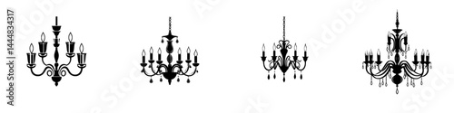 Silhouette pictogram icons of various chandelier designs for home decoration and lighting ideas