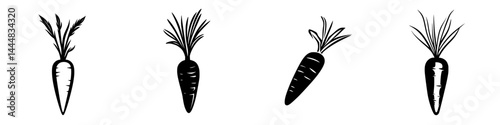 Silhouette pictogram set featuring various styles of carrots in a minimalist design suitable for different applications