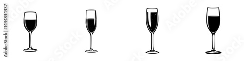 Silhouette pictograms showcasing various types of wine glasses designed for easy recognition in graphic content