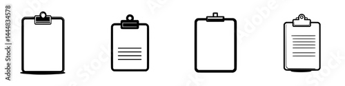 Silhouette pictograms of various clipboard designs showcasing different styles and orientations for easy identification and use