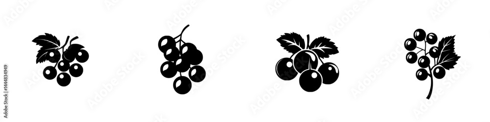 Fototapeta premium Collection of grape silhouette pictograms showcasing various vine designs in simple vector style
