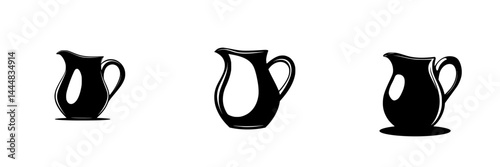 Silhouette pictogram collection of various jug designs representing kitchenware and beverage serving concepts