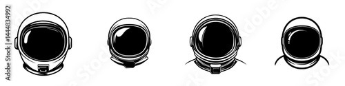 Silhouette pictogram icons representing various astronaut helmets in a clean vector format for design use and creative projects