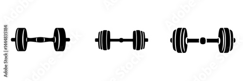 Silhouette pictogram icons representing dumbbells for fitness and weightlifting activities in a simple design style