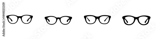 Silhouette pictogram of various eyeglass styles isolated on a white background for design and graphic applications