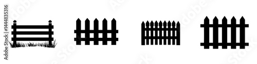 Vector icons set featuring diverse silhouettes of fences suitable for various design projects and themes in graphic design
