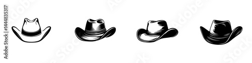 Collection of cowboy hats silhouettes in various styles and orientations for design and illustration use