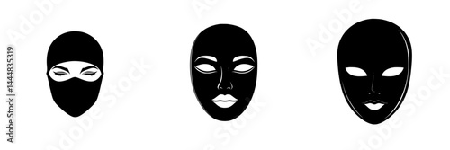 Silhouette pictogram icon set showcasing diverse masks and facial expressions for various uses