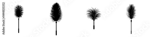 Silhouette pictograms of various types of cleaning brushes designed for different surfaces and purposes in a minimalistic style