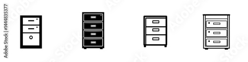 Silhouette pictogram icons set of various styles of filing cabinets for office organization