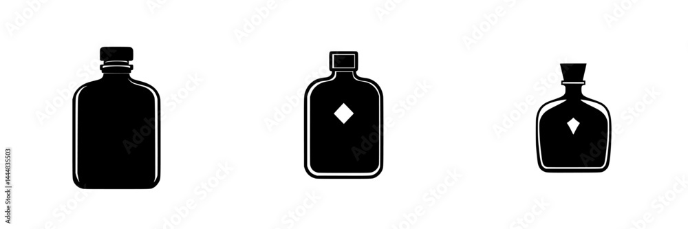 Silhouette pictogram set showcasing various bottle designs representing different liquids and products Silhouette pictogram set showcasing various bottle designs representing different liquids and products
