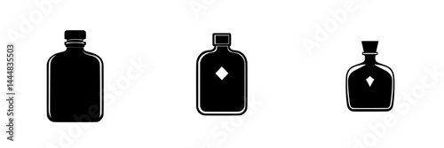 Silhouette pictogram set showcasing various bottle designs representing different liquids and products