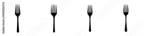 Silhouette pictograms of forks displayed in a simple, isolated vector icon set for culinary applications and design