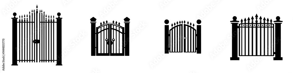 Fototapeta premium Collection of silhouette pictogram icons showcasing different styles of gates in a minimalistic design