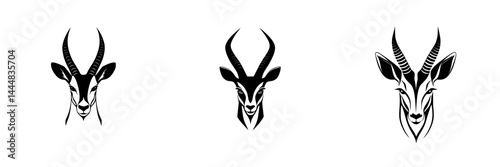 Silhouette pictogram icons set depicting various designs of antelope heads suitable for wildlife and nature themes