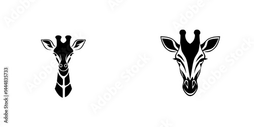 Vector silhouettes of giraffe heads showcasing distinct styles for design and illustration purposes
