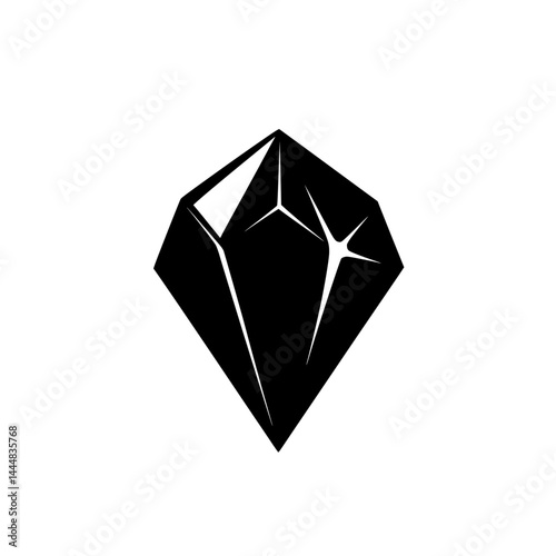 Silhouette pictogram of a diamond shape, showcasing a geometric design with sharp angles and a glossy effect
