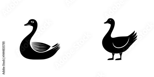 Silhouette pictograms of ducks in various postures for design and illustrative purposes