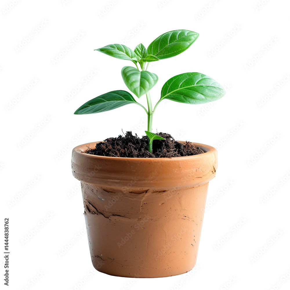 Young plant in terracotta pot new life growth nature Young plant in terracotta pot new life growth nature