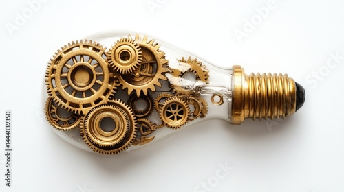 Golden Gears Illuminate Ideas Innovation Concept.