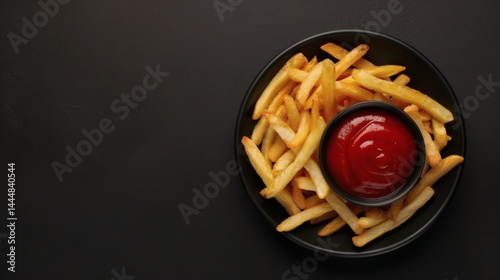 Wallpaper Mural Crispy golden french fries with ketchup on a dark plate. Torontodigital.ca
