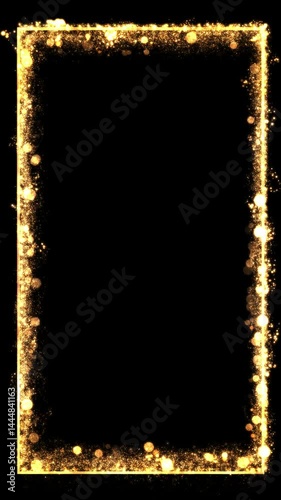golden border from shiny big gold particles, loop frame transparent video, vertical social media motion background
