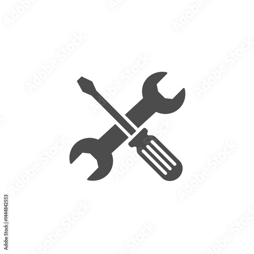 Tools of the Trade: A simple and minimalist icon of a wrench and screwdriver crossed together against a clean background, symbolizes maintenance, repair, and service.