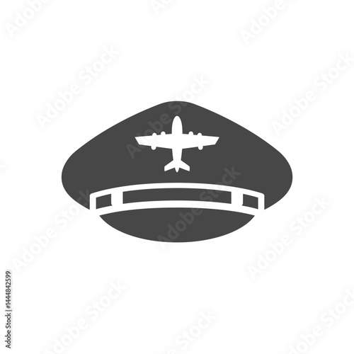 Pilot's Hat Silhouette: A simple, sleek illustration of a pilot's cap adorned with an airplane, suggesting career and aviation, perfect for designs.