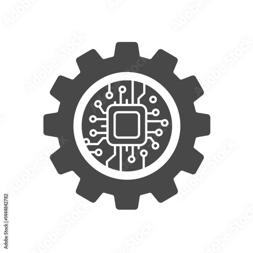 Gear and Microchip: A stylized graphic of a gear with a microchip at its center, symbolizing technological innovation and intricate mechanics.
