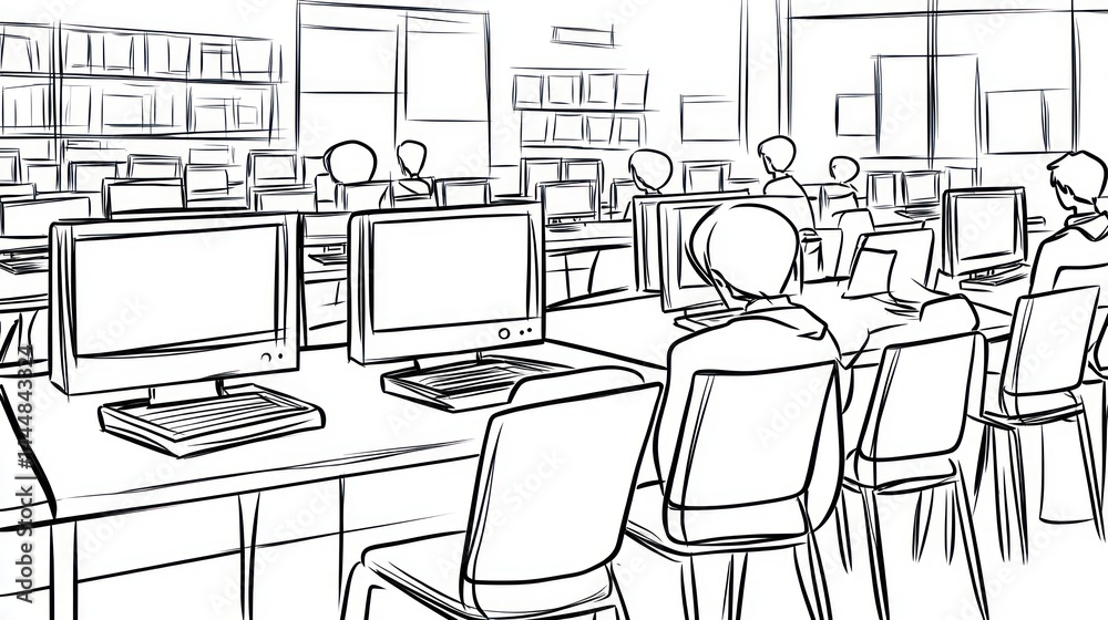 Students working at computers in a school computer lab Students working at computers in a school computer lab