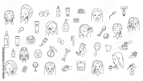 Black Hand Drawn Line Art Skincare Cosmetics Set