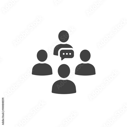 Conversation Icon: An abstract representation of a dialogue, featuring a speaker communicating with a small group of listeners, symbolizing communication and connection.